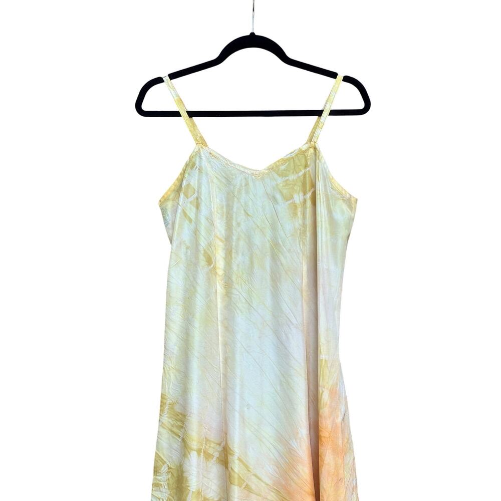 Antique Hand Dyed Acetate Slip Dress Yellow Orange Ombre Shibori REEEGAN - Picture 2 of 10